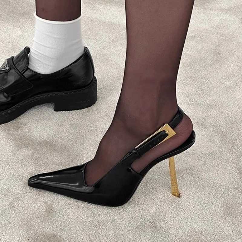 2025 Spring And Summer New Black Patent Leather High Heels Women Slim Heel Shoes Temperament Minority Pointed SandalsXJ251027