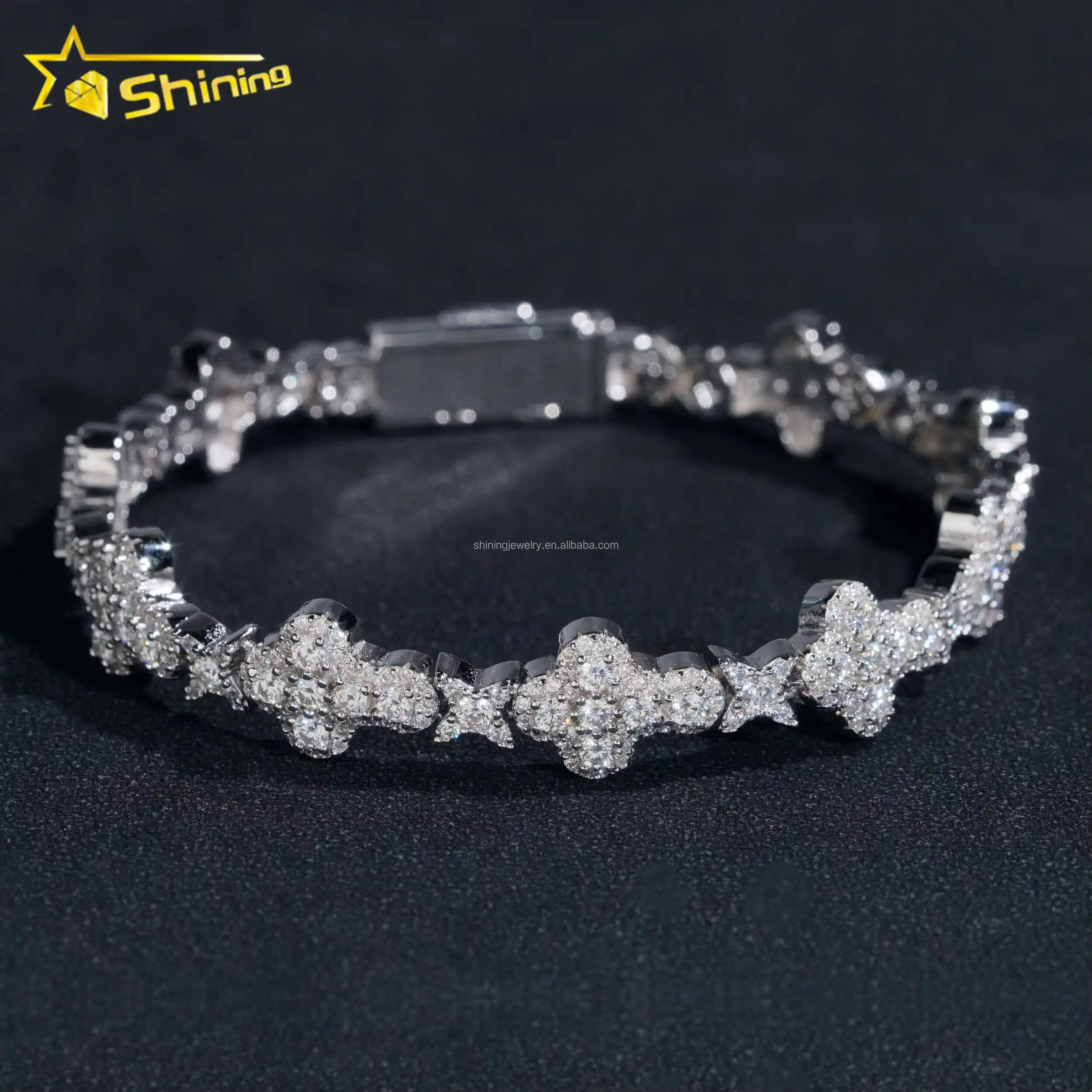 Pass Diamond Tester 10MM 13MM 925 Silver White Gold Cross Vvs Moissanite Hip Hop Iced Out Jewelry Tennis Bracelet