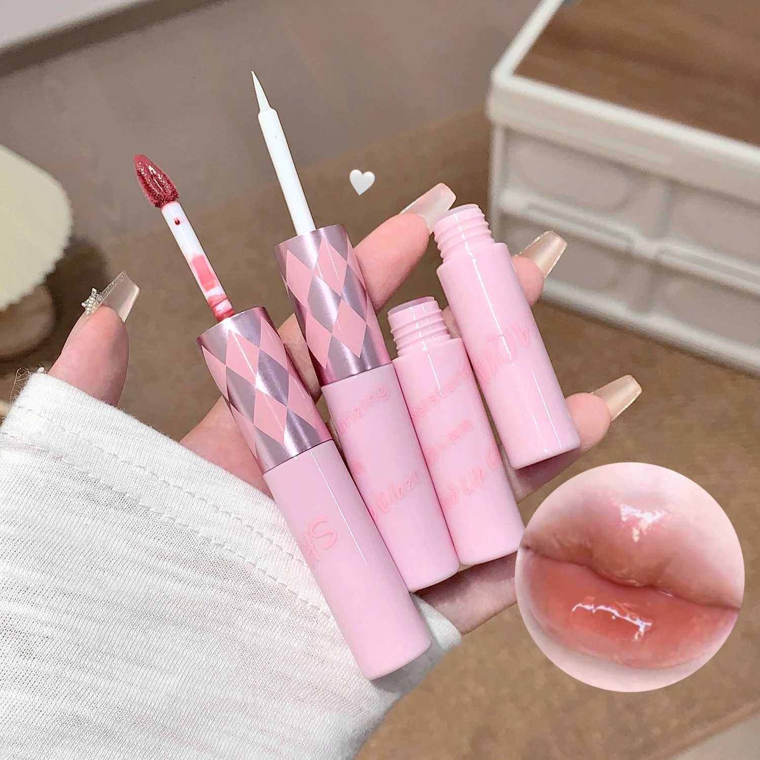 SHAQINUO Sexy Red Matte Lip Glaze Double Head Mirror Lipstick Moisturizing Water Gloss Lip Oil Nonstick Cup Korean Lip Make Up W251027