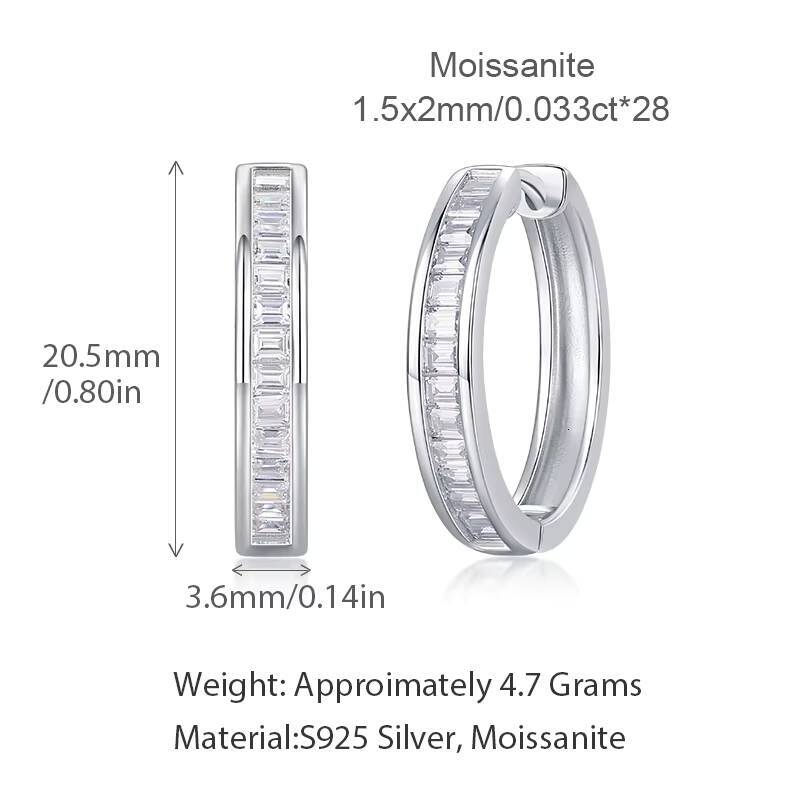 Classic Female Fashion Hypoallergenic S925 Sterling Silver Moissanite Earrings Emerald Cut Moissanite Hoop Earrings