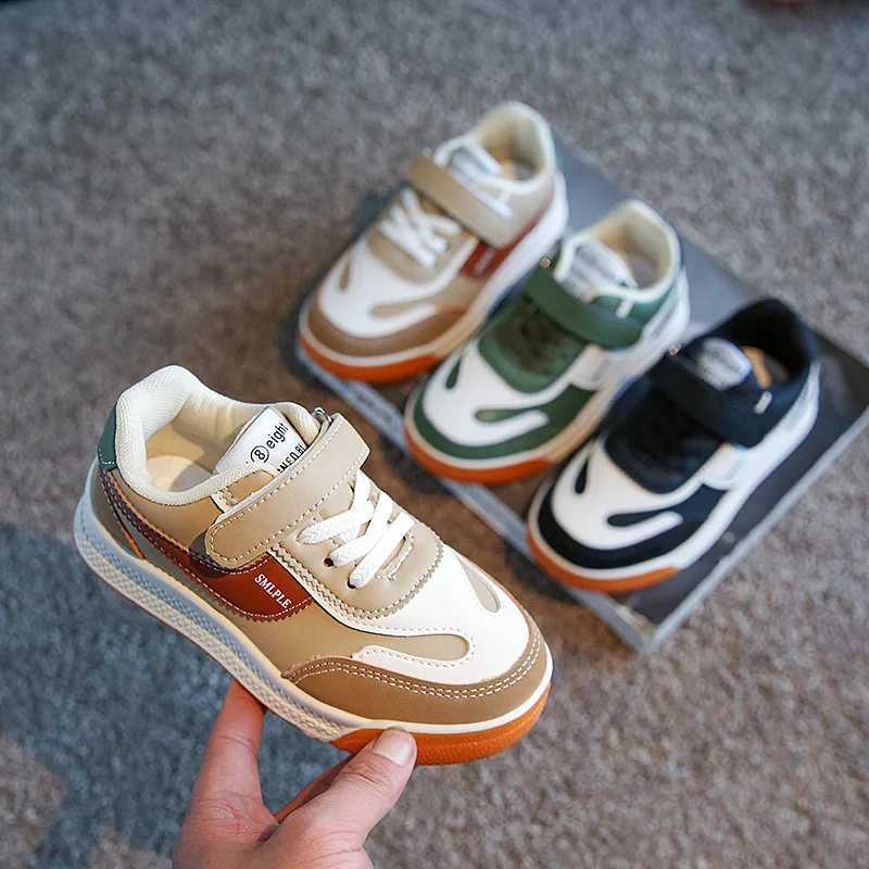 Childrens New Leather Upper Sneakers Middle Large Childrens Casual Shoes Boys and Girls Soft Sole Students Tennis Shoes S251027