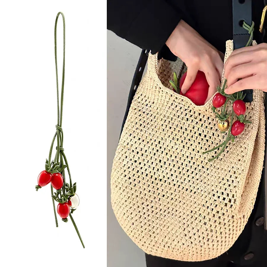 Tomato Leather Bag Charm Purple Flower Keychain Bag Pendant Decoration High Girl Gift Bag Accessories 251027