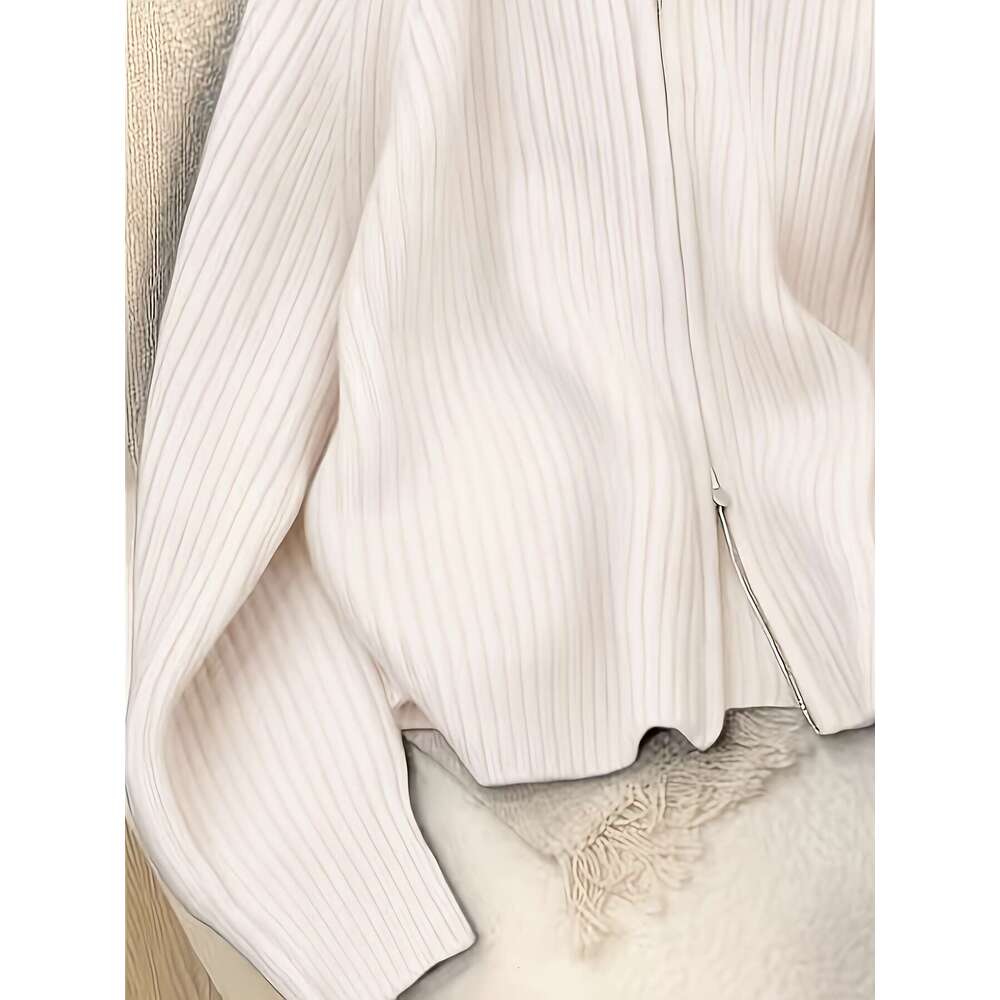 Women's Elegant Gray Cardigan - Soft Long Sleeve Open Front Sweater With Zipper Closure, Loose Fit Fall Winter Coat For Everyday & Formal Outfits