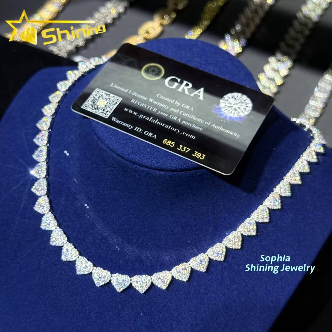 Wholesale Price Sterling Silver 925 Iced Out Vvs Moissanite Fine Hip Hop Jewelry Heart Cuban Link Chain for Women