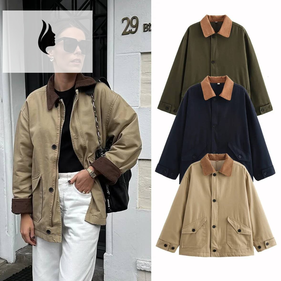 winter jacket women Women's Patchwork Bump Colour Design Single Breasted Lapel New Casual Retro Style Long Sleeve Warm Cotton Jacket