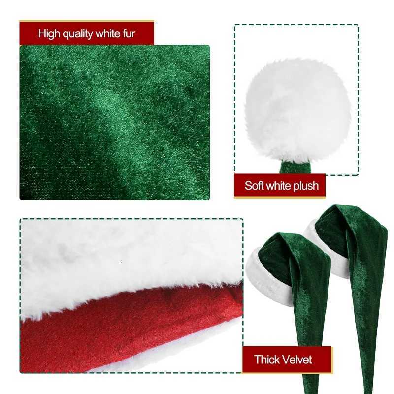32x75cm Christmas Hat Dark Green Velvet Trimmed Adult Holiday Long Santa HatW251027