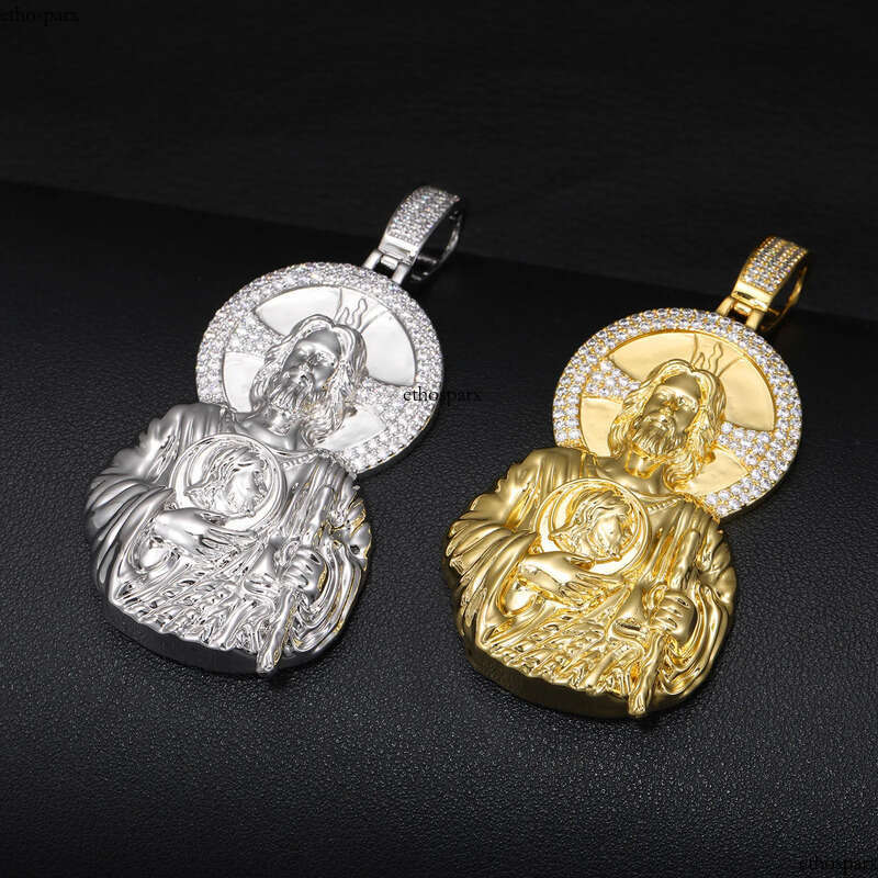 Vintage Portrait Pendant Necklace 5A Zircon Real Gold Plated Hip Hop Jewelry