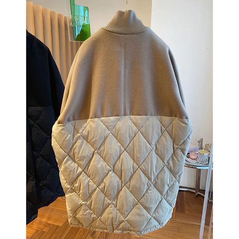 Parkas Woolen Stitching Down Cotton Coats Womens Loose Cashmere Jackets Winter Fashion Long Sleeve Warm Outwear Female 251027
