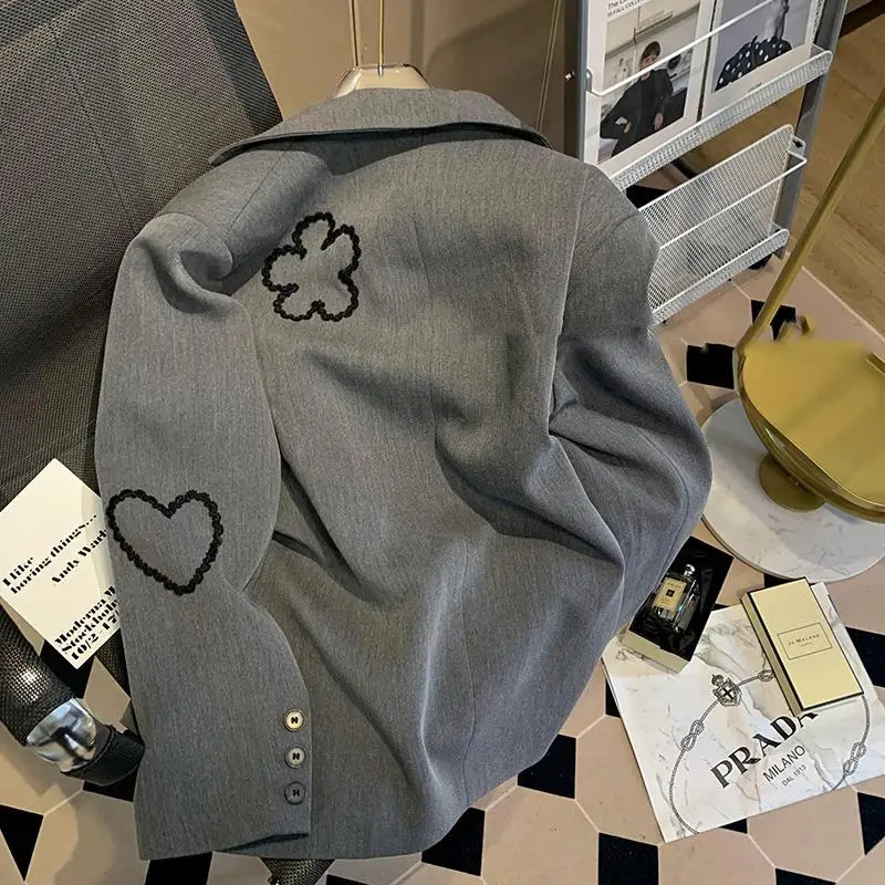 Blazers Women Ins Threedimensional Flower Embroidery Casual Temperament Korean Fashion Loose Fit Unique Coats Autumn Female Y2k 251027