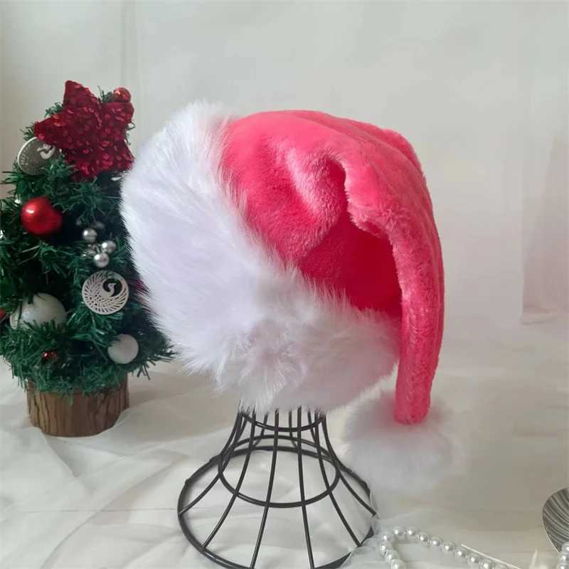 Christmas Santa Hat Xmas Pink Long Plush Holiday Red Black Hat For Adults And Kids Unisex 2024 New Year Festive Party SuppliesW251027