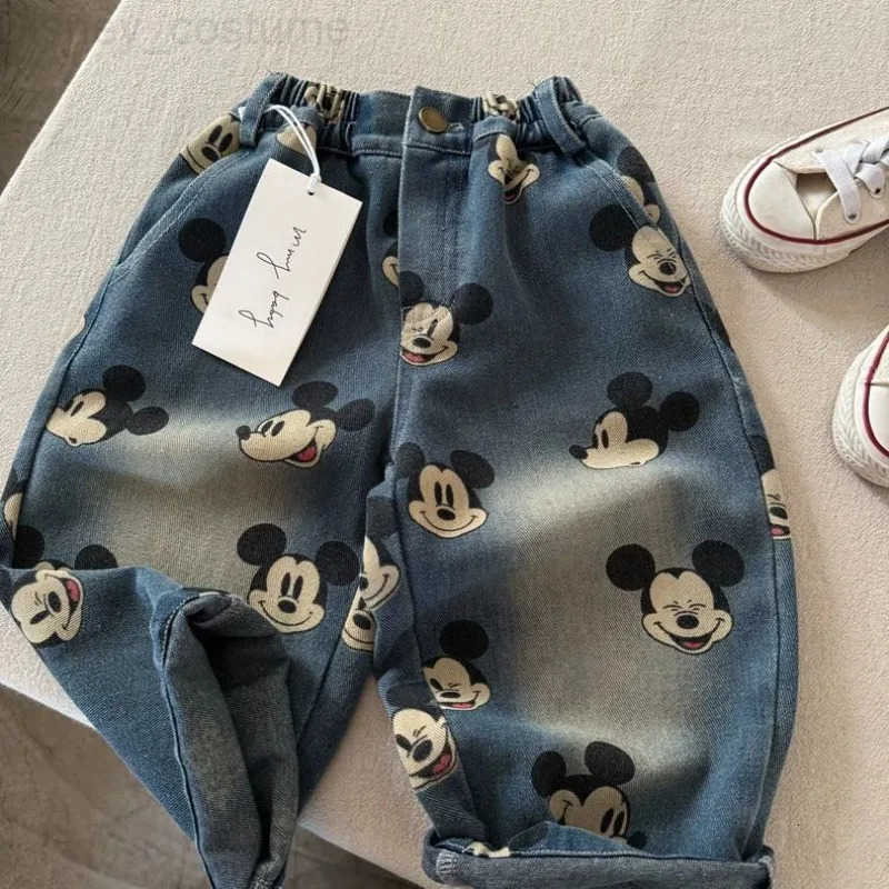 Disney Creative Mickey Boys and Girls New Cute Cartoon Pattern Casual Fashion Personality Versatile Loose Comfortable Jeans H251027