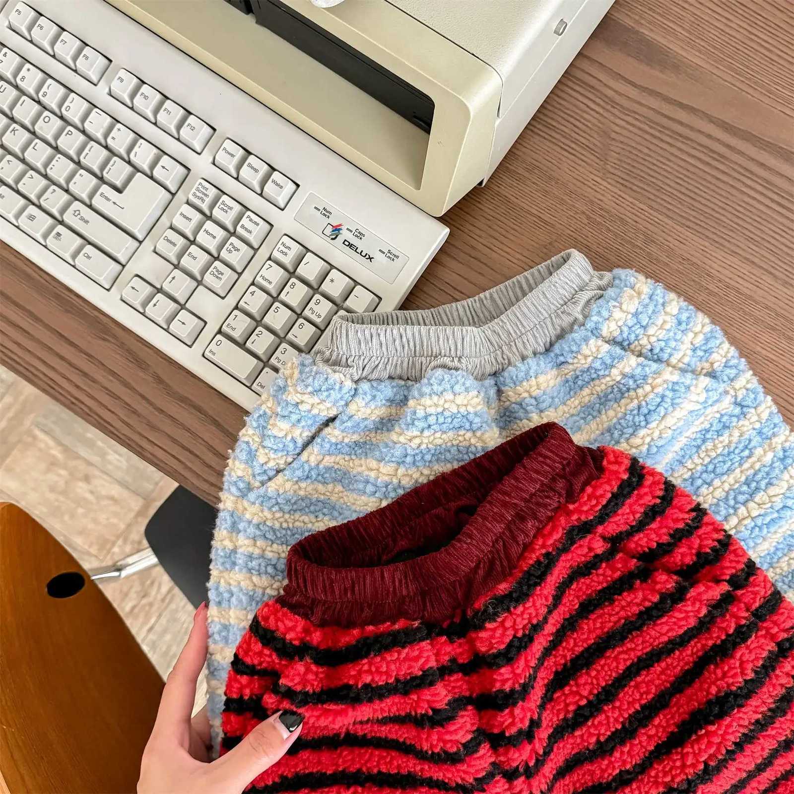 2025 Kids Girl Clothes Lambswool Cotton Padded Striped Pants 16Y Boys Winter New Warm Trousers Children Loose Bottoms OutfitT251027