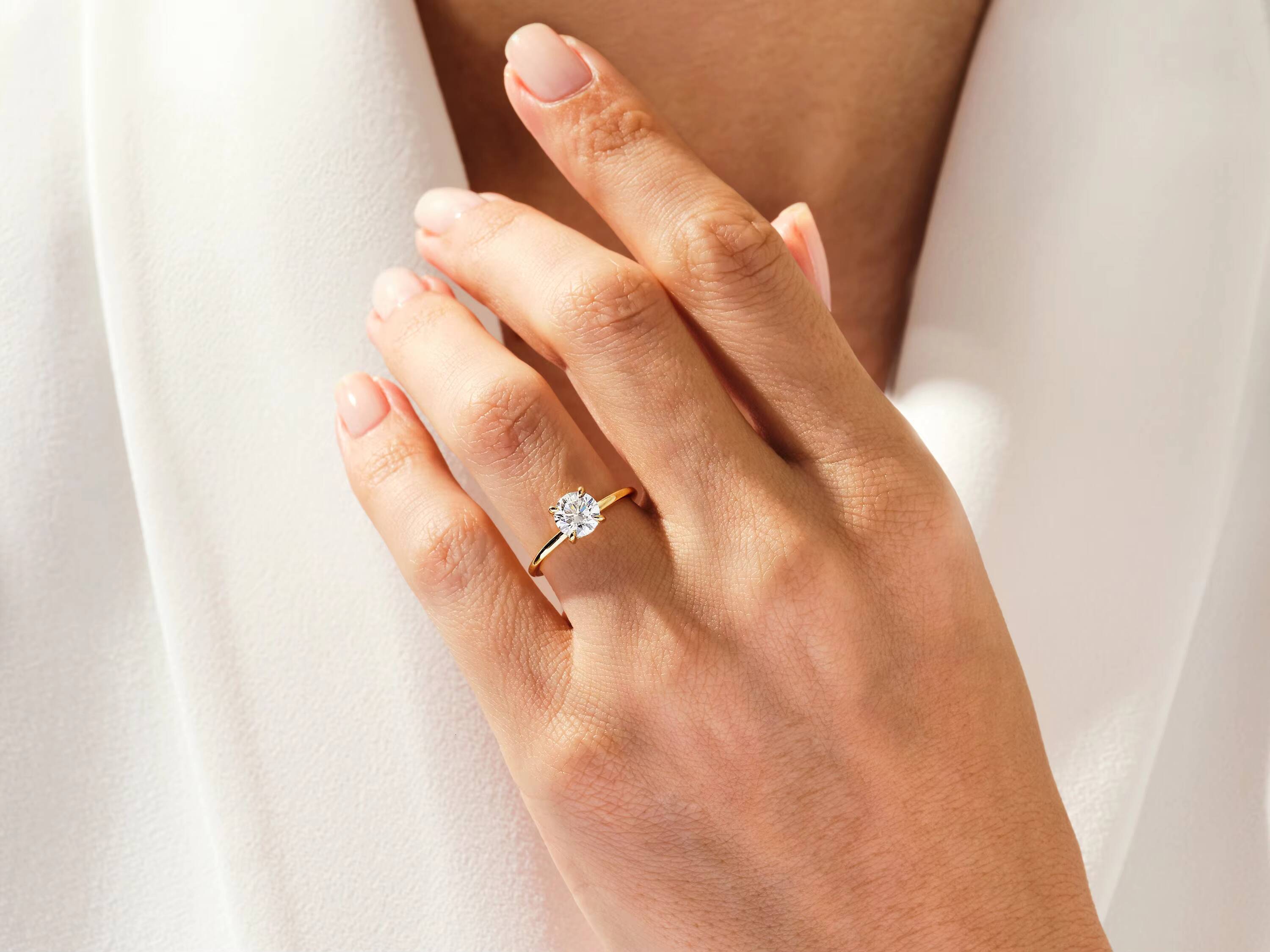 12 CT Round Cut Halo Ring Solitaire Diamond Engagement Ring with Gold Hidden Band Promise Diamond Ring