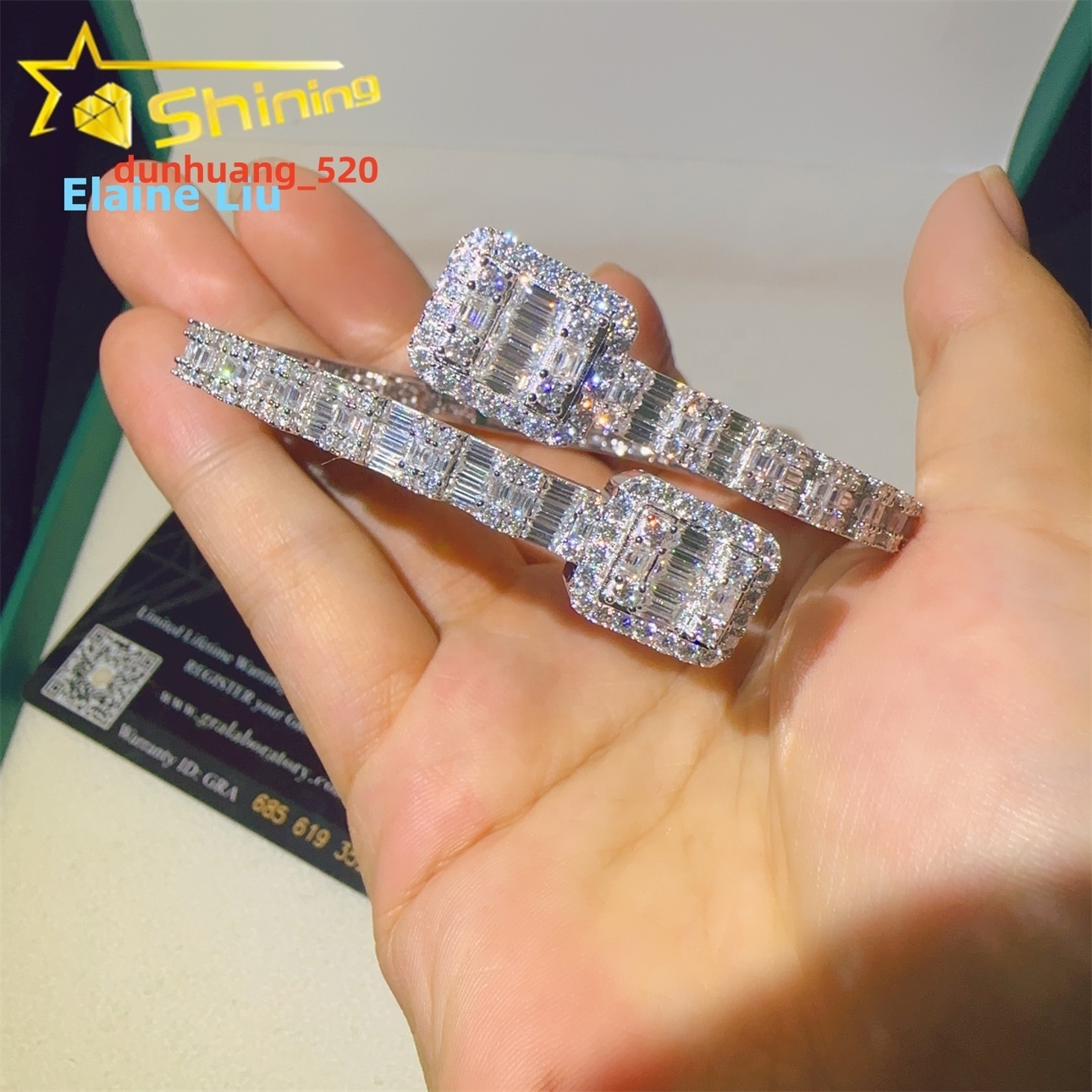 Pass Diamond Tester Hip Hop Fashion Jewelry VVS Moissanite Iced Out GRA Certificate S925 Silver Bangle Bracelet Man