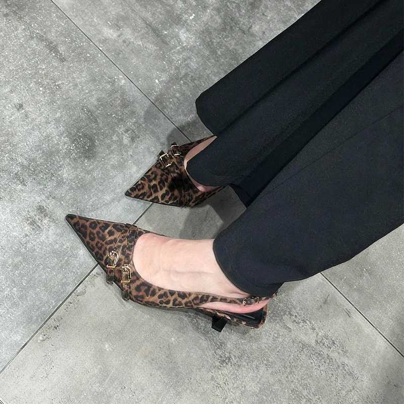 Leopard High Heels Ladies Pointed Toe Slingback Sandals Summer Plus Size Women Comfort Low Heel Office Pumps Elegant Dress ShoesXJ251027