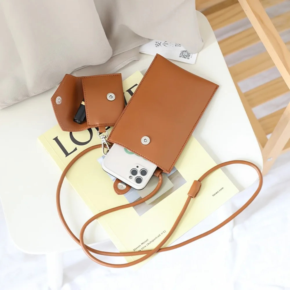 Portable 2 In 1 Travel Mobile Phone Bag PU Leather Solid Color Crossbody Bag with Coin Purse Lightweight Shoulder Bag 251027