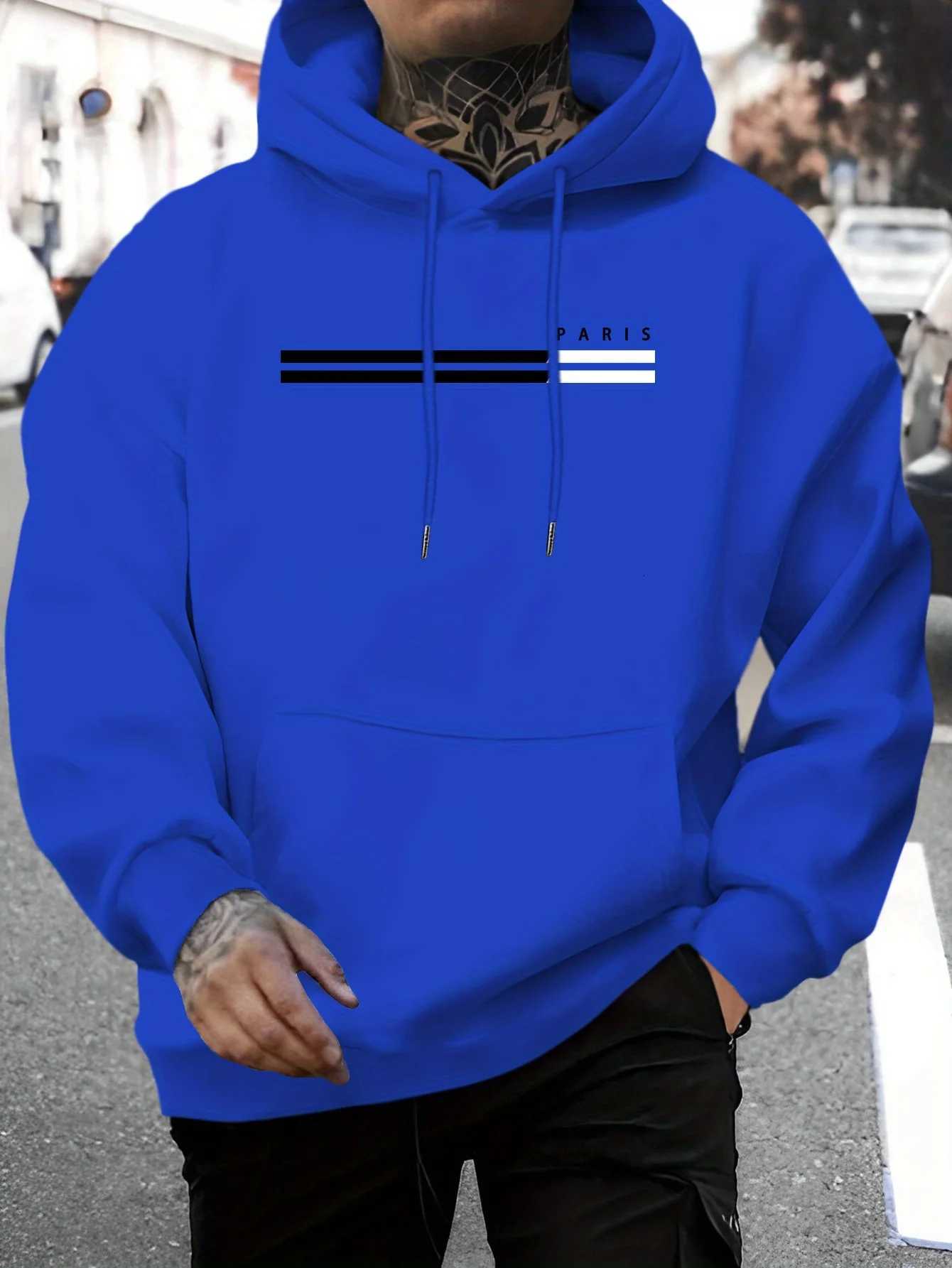 Mens autumn and winter casual fashion loose Paris letter pattern printed long sleeved hooded sweatshirt warm pullover W251027