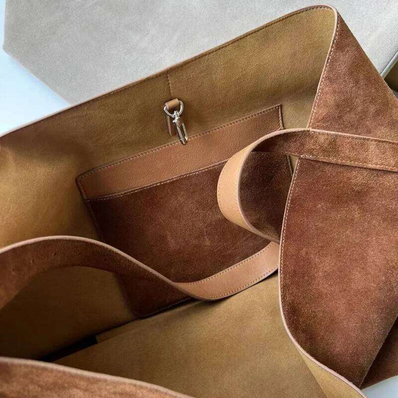 Designer Luxury Minimalist Vintage Suede Frosted Cowhide Bucket Genuine Leather Commuter Large Capacity Tote Bag Women