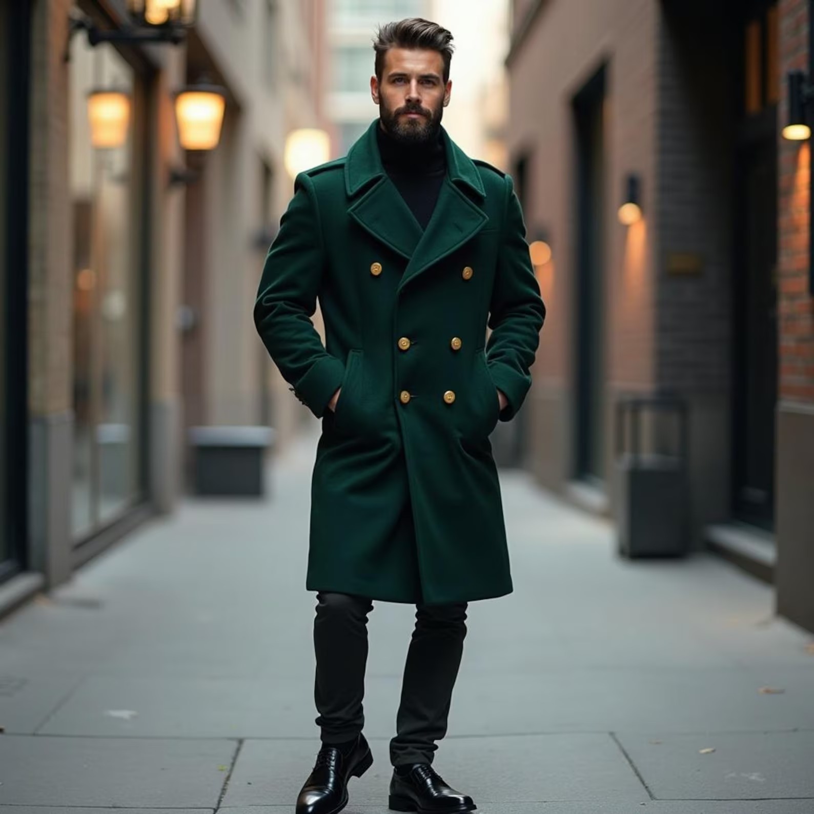 Wool Blend Coat Men Over Jacket Double Breasted Long Overcoat Plus Size Solid Color Green Warm Formal Business Tailored Wear