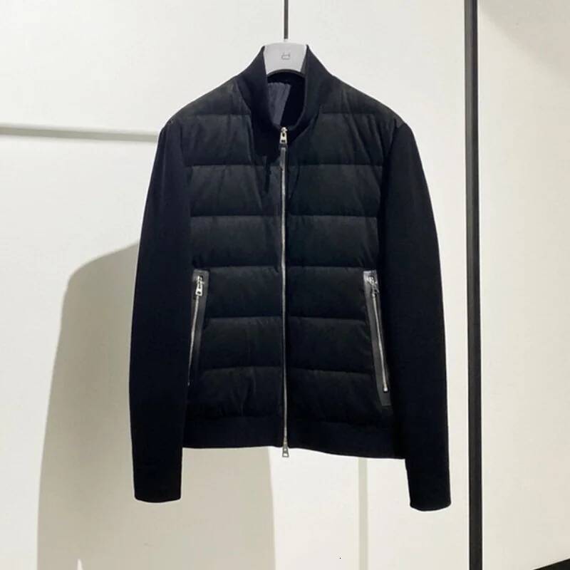 Men's High-Quality Solid-Color Reverse Leather Veet Wool Mixed-Texture Collar Down Jacket