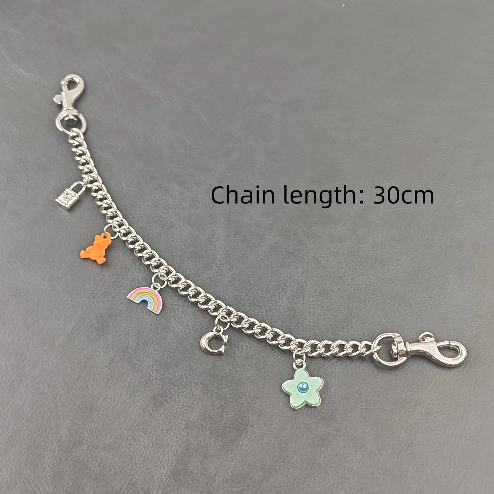 Fashionable SilverGolden Little Bear Rainbow Flower Bag Chain Charm Handbag Keychain Accessory Gift 251023