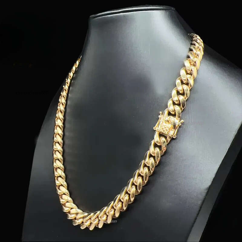 High designer bracelet14k Solid 12mm AU585 Gold Hip Hop Jewelry Rapper Miami Cuban Link Chain Necklace for Men