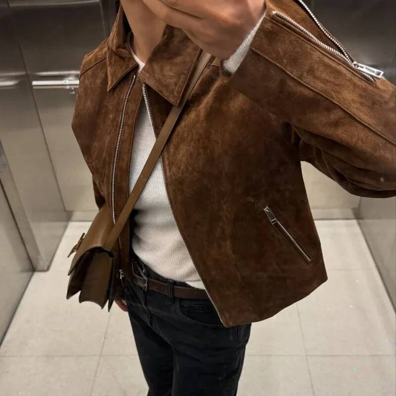 winter jacket women Vintage Suede Zippers Short Jackets Women's Casual Lapel Full Sleeve Pocket Jacket 2025 Autumn Winter New Lady Street Outwear