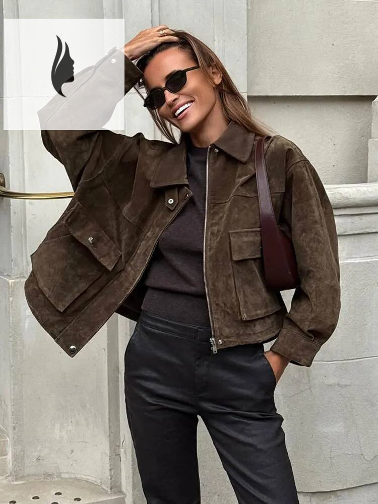 winter jacket women HH Women Vintage Coffee Brown Overcoat Jacket Long Sleeve Zipper Coats With Pockets Female 2025 Fashion Streetwear Jakcets