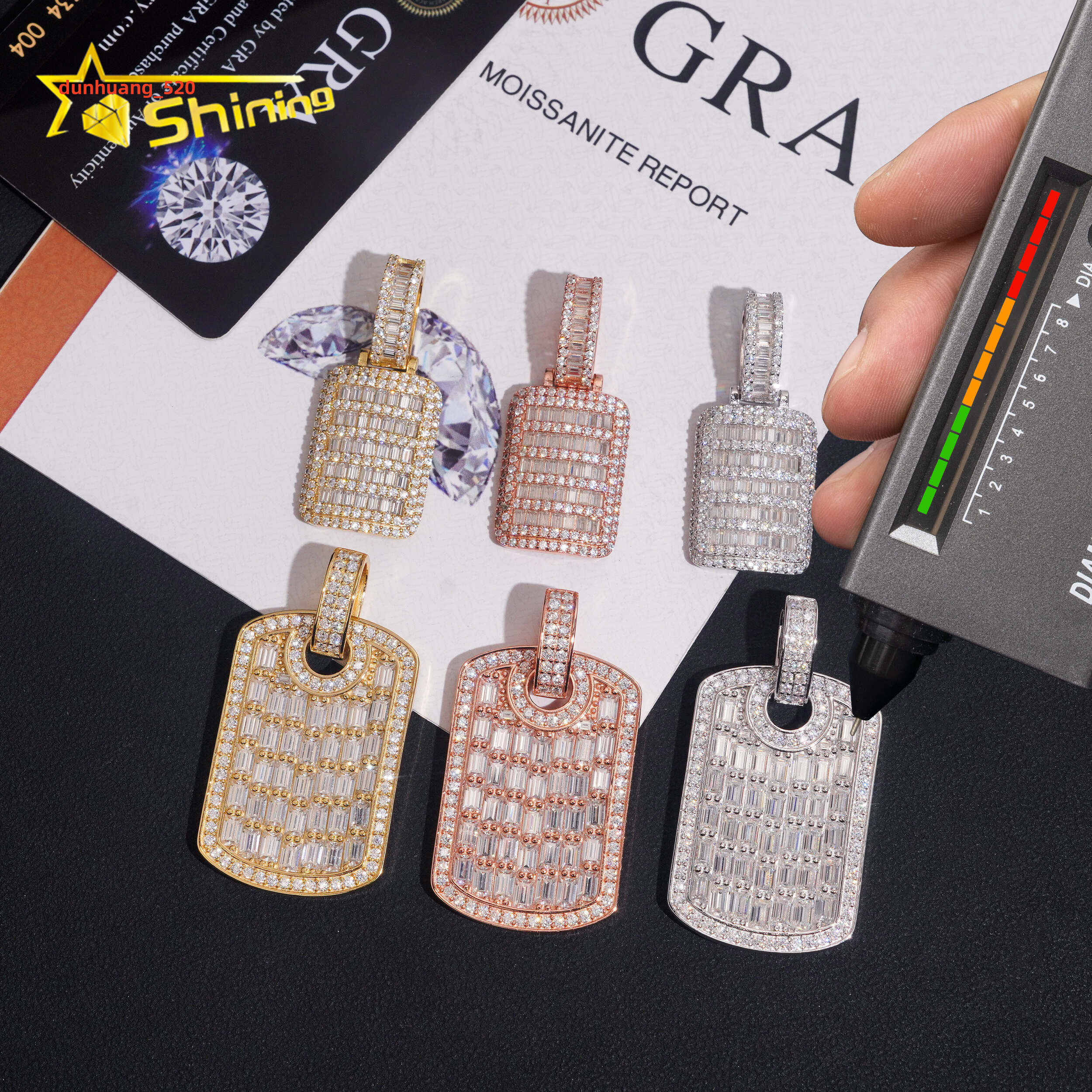 Iced Out Baguette Mossanite Tag Pendant 925 Sterling Silver VVS Moissanite Diamond Pendant Fine Jewelry Ready to Ship