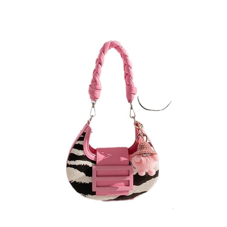 Designer's new zebra patterned horsehair women's armpit bag for autumn and winter, single shoulder crescent shaped rectangular bag