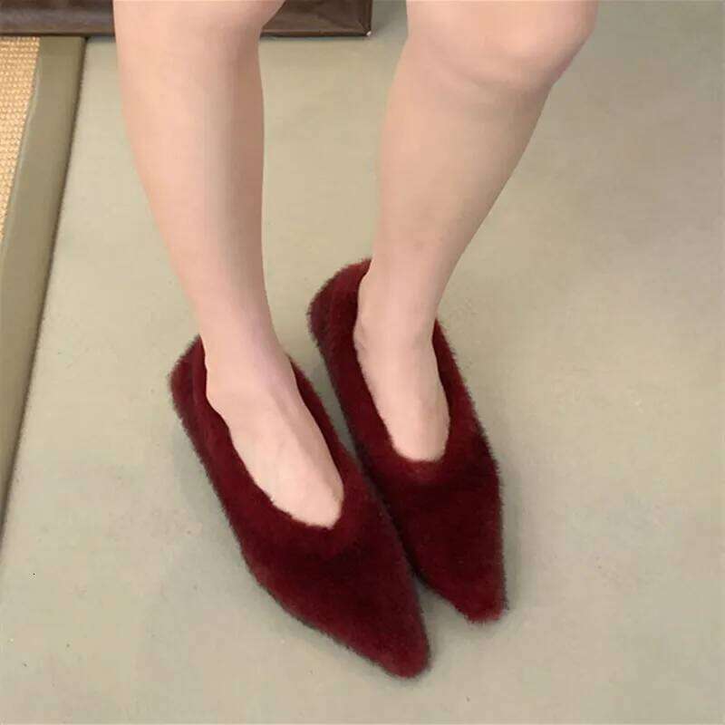Bailamos Autumn Pointed Toe Women Sexy Shallow Slip On Fur Pumps Fashion Thin High Heel Ladies Elegant Dress Boat Shoes