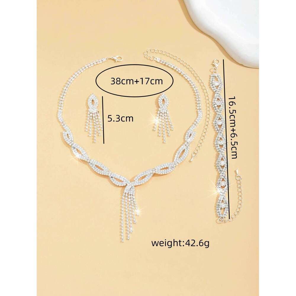 4Pc Women's Fashion Copper Claw Chain Hollow Tassel Necklace Earrings Bracelet Jewelry Set Wedding Banquet Party Festival Gift