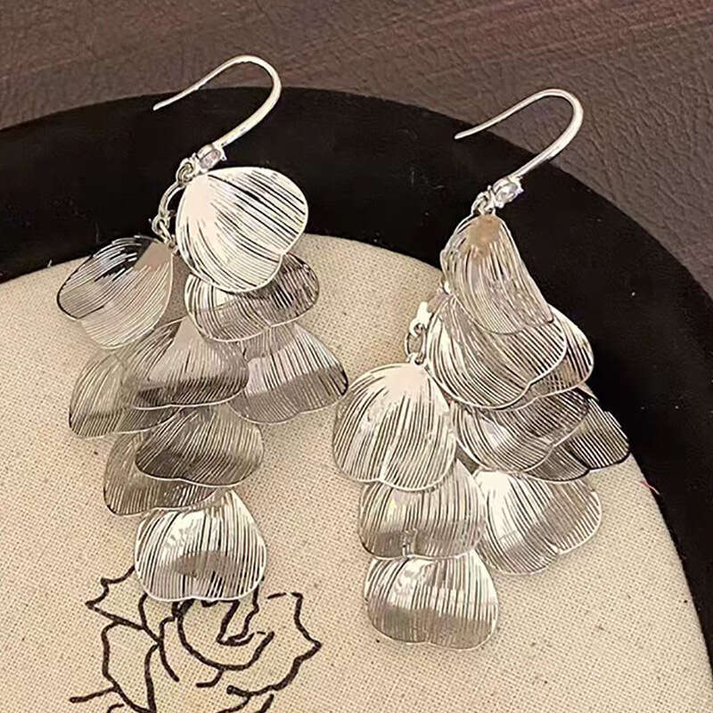 Hollow Leaf Tassel Pendant New Style Personality Exaggerated Earrings for Women with Unique Design and Niche Temperament Ear Hooks