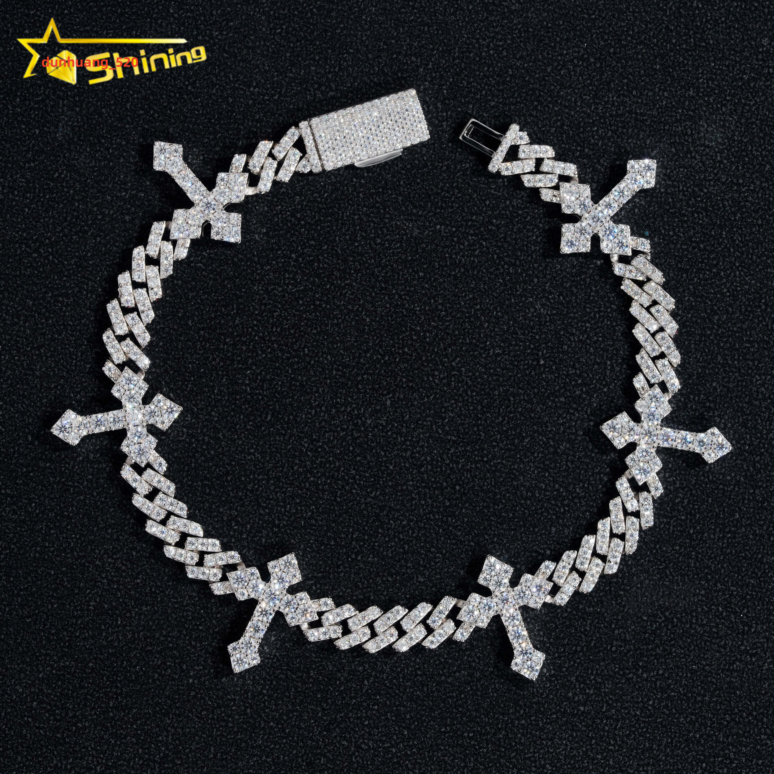 Iced Out Cross Design Moissanite Cuban Chain Bracelet 6mm Hip Hop Bracelet 925 Silver Cuban Link Bracelet Rapper Jewelry
