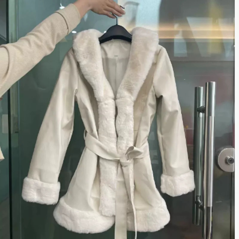 Rabbit Skin Fur Coat Women Winter Jacket Plus Size LaceUP Waist Warm Long High Quality Female Plush 251027