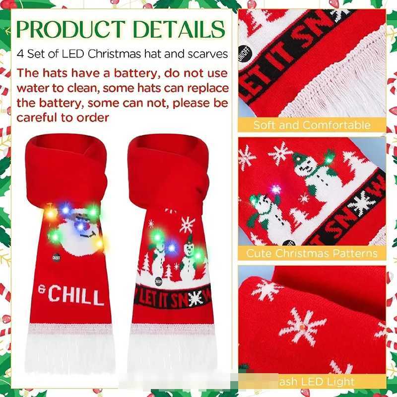 Knitted Christmas Hat And Scarf Set With LED Lights Featuring New Year Festive Moose Jacquard Woolen HatW251027