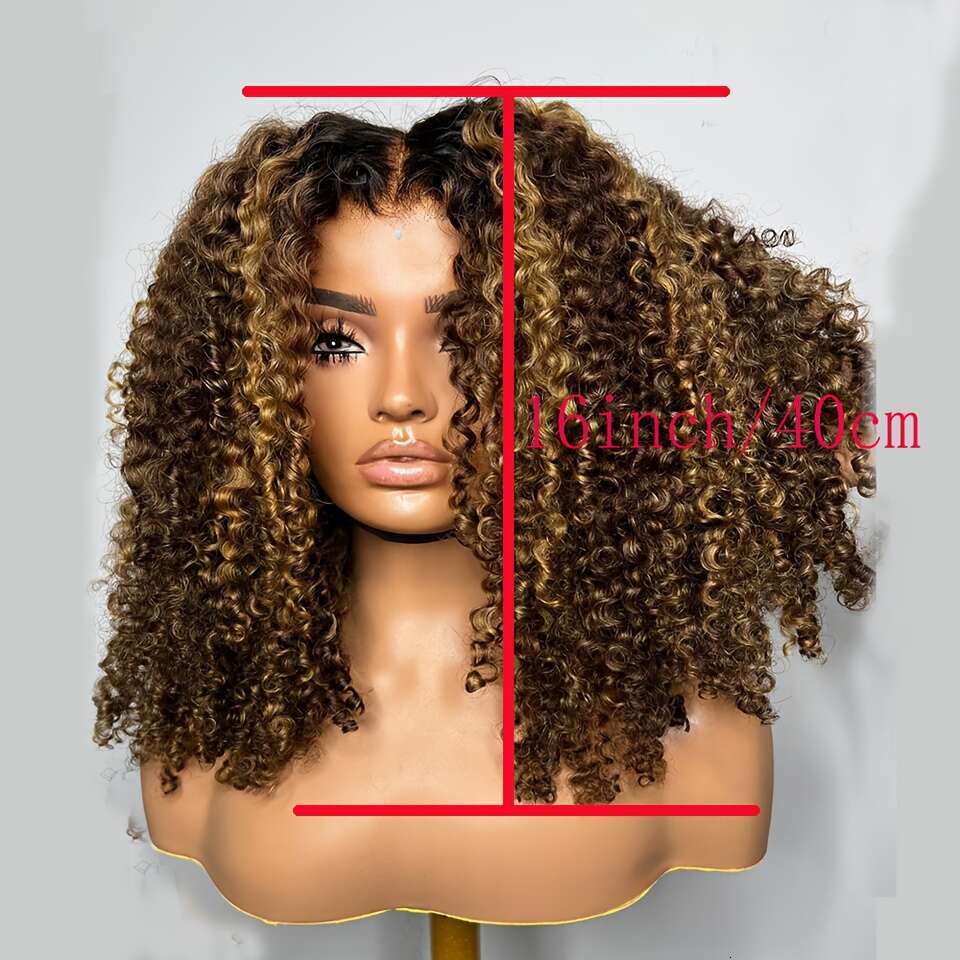 Women's Soft 16" Long Highlight Blonde Kinky Curly Lace Front Wig - 180 Density Preplucked Hairline, Heat Resistant Synthetic Hair, Elegant 