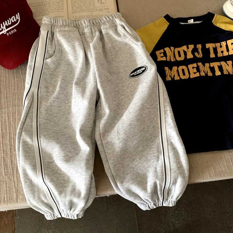 Boys Girls Sweatpant Autumn Spring 2025 Casual Fashion Trendy Loose Patchwork Gray Black Solid Color Long PantT251027