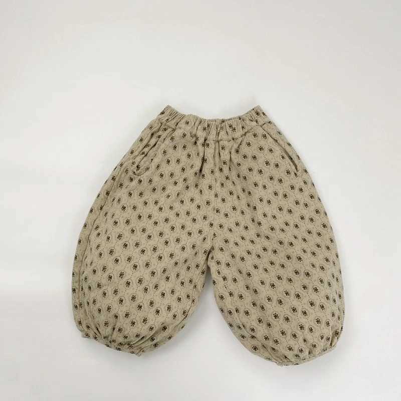 Girls Pants 2025 Autumn New Collection Forest Style Small Floral Lantern Pants with Drawstring Cuffs Stylish PantsT251027