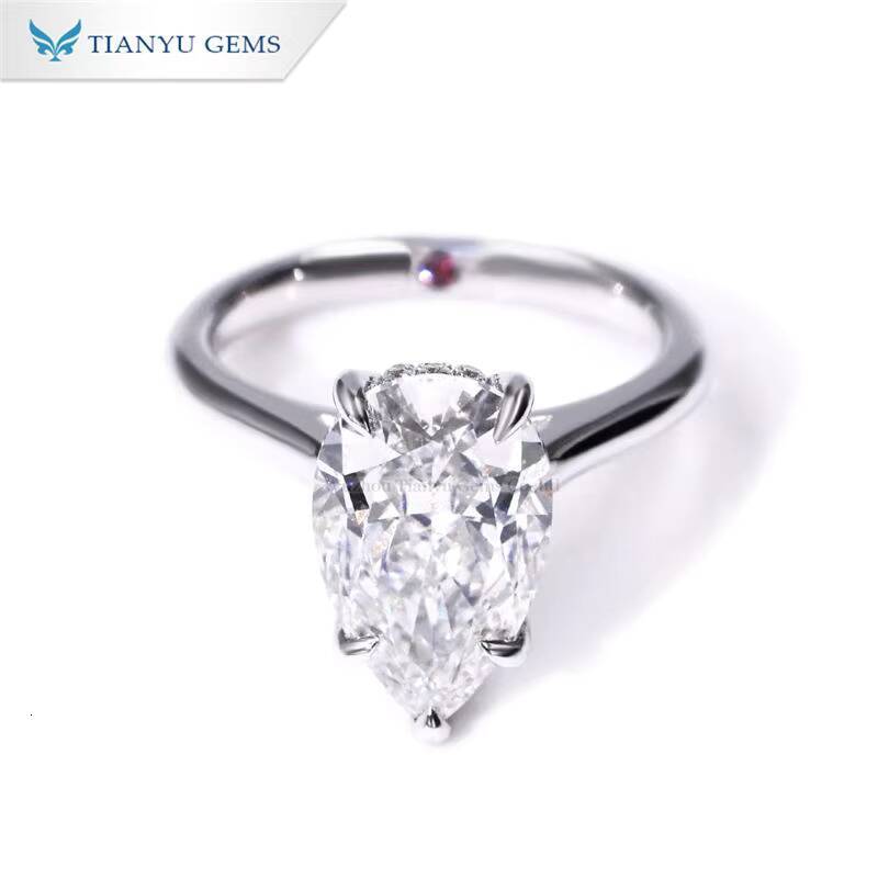 Tianyu Gems 4ct Pear Cut E VS1 Lab Diamond Ring 18k 14k 10k White Gold Solitaire Rings Wedding Engagement Customized for Women