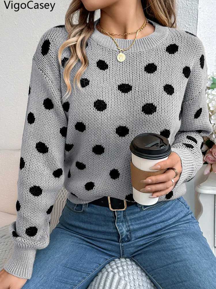 VigoCasey 2025 Winter Casual Patchwork Knitted Sweater Women O Neck Loose Pullover Autumn Lady Lantern Long Sleeve Warm JumperT251027