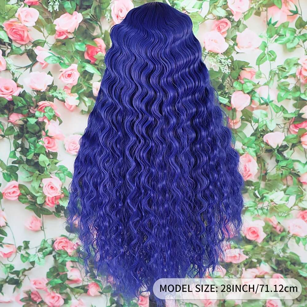 Stunning Dark Blue Loose Curly Front Wig For Women - Pre-Plucked, Glueless, Heat Resistant Synthetic Hair, 180% Density, 13*4*1 Lace Coverage, Versati