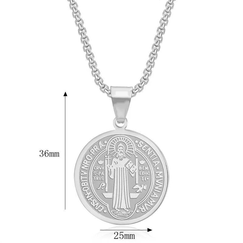 316L Stainless Steel Saint Benedict Pendant Necklace For Men Women Religious Medal Accessories 251020