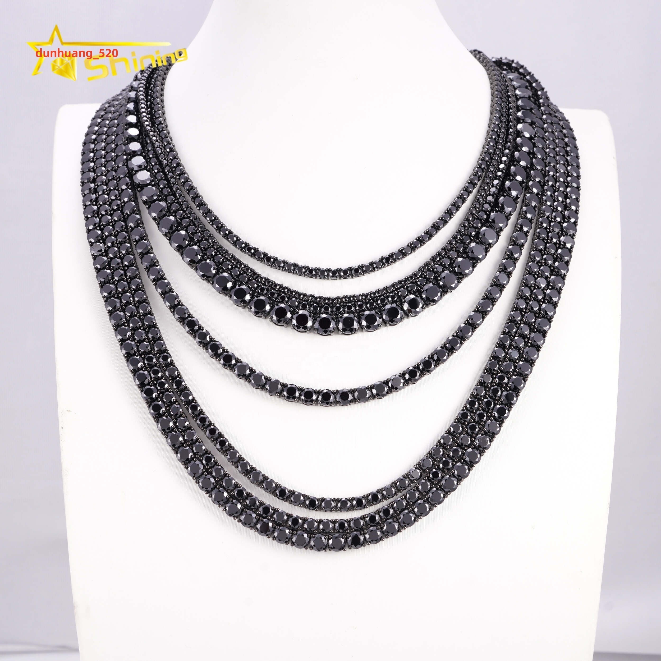 Hip Hop Jewelry GRA Certificate Black Gold Plated 925 Silver Necklace Black Moissanite Tennis Chain