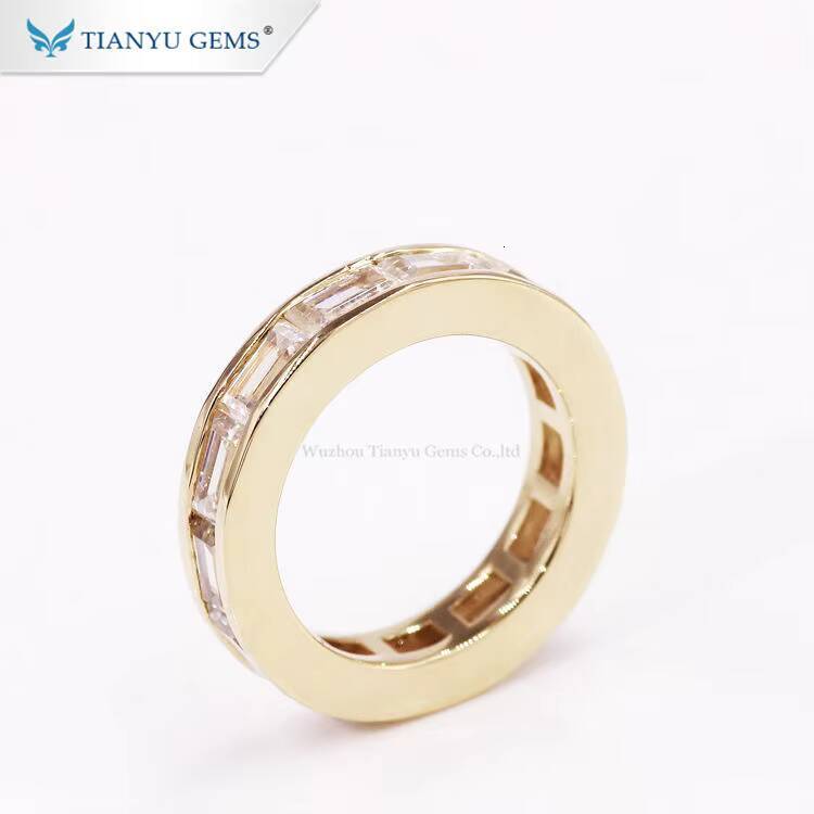 Tianyu Gems 3x5mm Baguette Cut Moissanite Band Ring DEF Colorless Women 18k 14k 10k Yellow Gold Rings Wedding Customized Jewelry