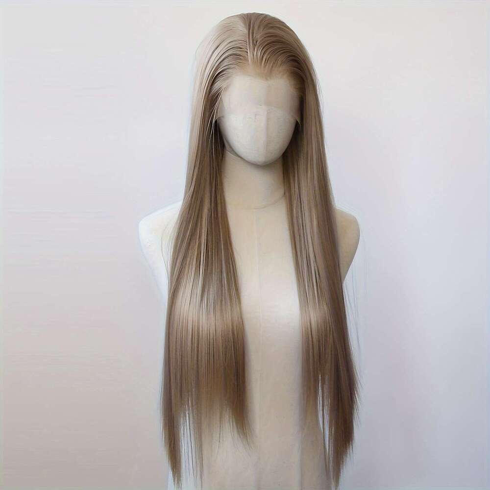 Unisex-Adult Synthetic Lace Front Wig 13X3 - Pre Plucked Glueless Heat Resistant Fiber Hair, Long Straight Basics Style, 180% Density, Honey Chocolate