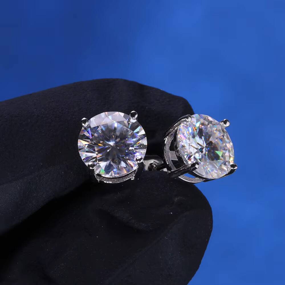 NUOYA 3mm10mm VVS Mossanite Stud Earring 925 Sterling Silver Jewelry White Gold Plated Round Diamond Ear Stud for Men Women