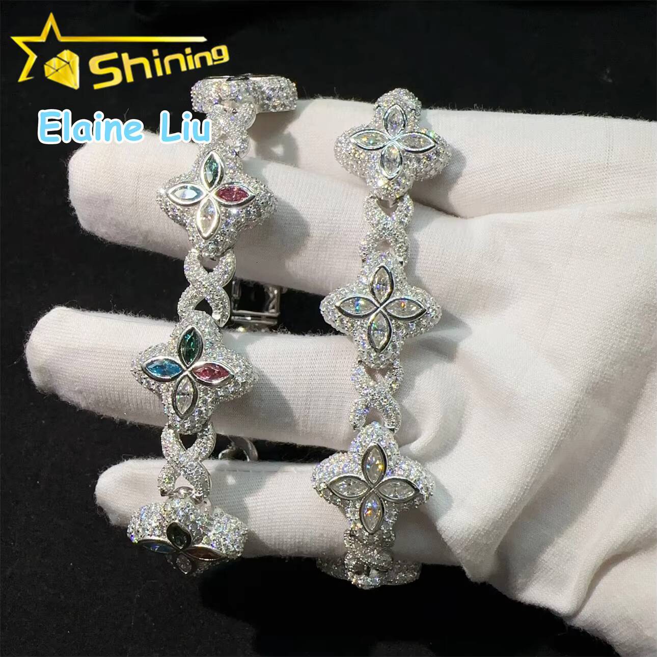 Sterling Silver 925 Cuban Link VVS Moissanite Diamond Iced Out Custom Hip Hop Miami Cuban Link Bracelet