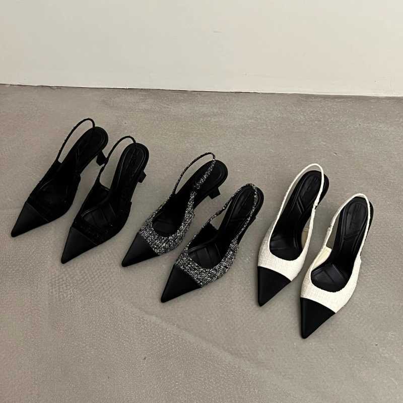 Baotou Sandals Womens New Color Mahing Pointed Head Thin Heel Medium Heel Baotou Sandals High Heel Single Shoes WomenXJ251027