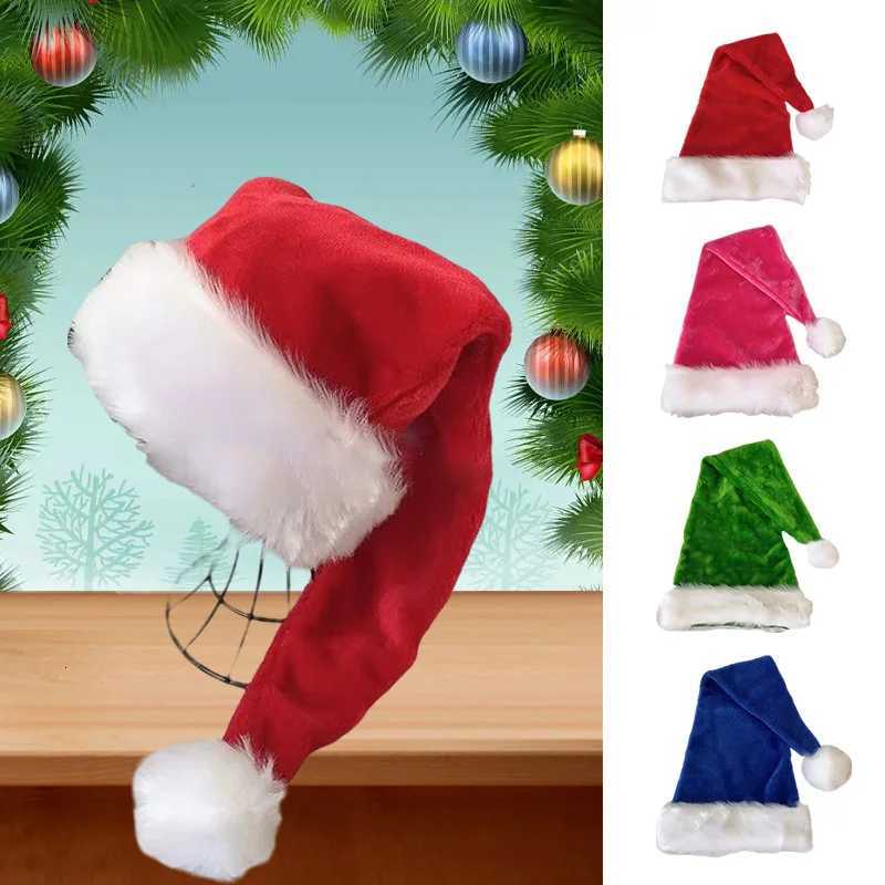 Christmas Hat Xmas Long Plush Holiday Red Green Warm Hat for Adults And Kids Unisex New Year Party Supplies Santa Claus Hat GiftW251027